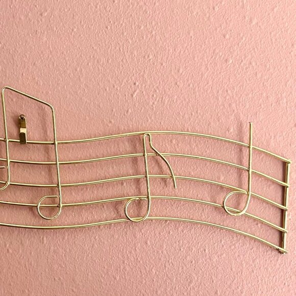 Goldtone Metal Music Note Wall Hanging Decor Treble Clef Jewelry Holder Singers - Picture 7 of 9